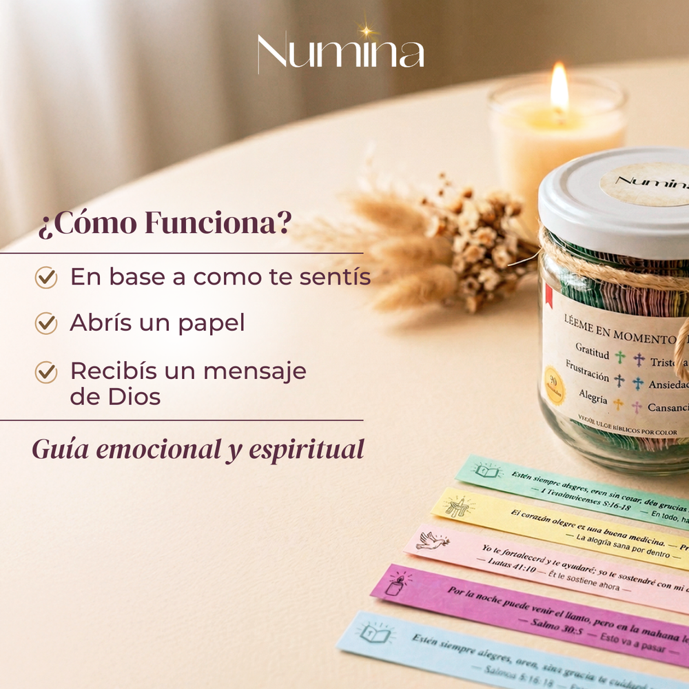 Fe y Esperanza — 90 Versículos para el Alma — detalle del frasco Numina